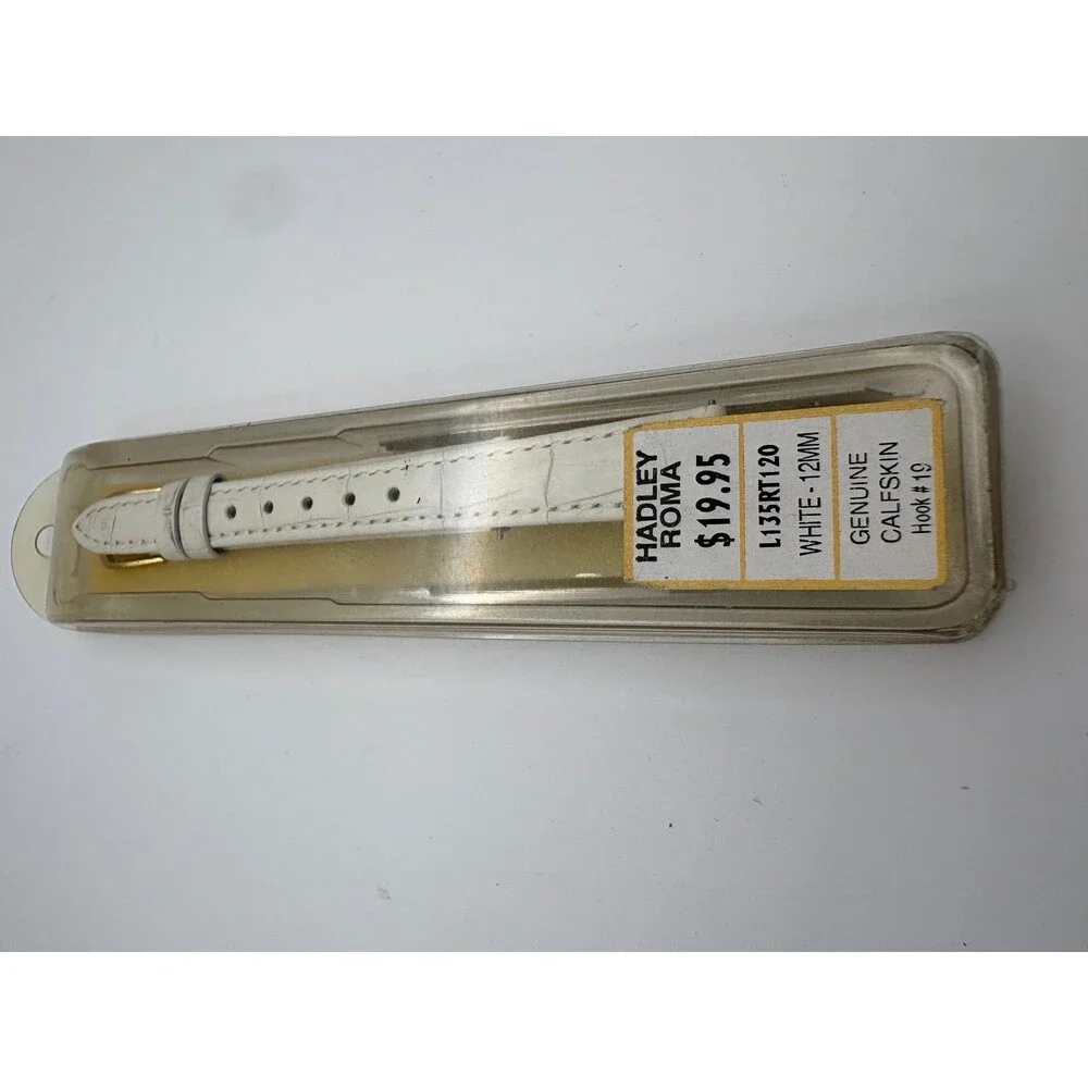 New Hadley-Roma 12mm White Alligator Grain Calfskin Watch Strap - Gold Buckle